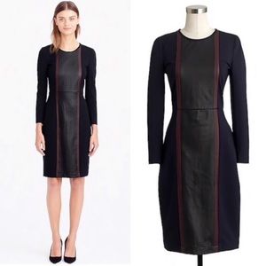 J Crew Genuine Leather Trim Black & Blue Long Sleeve Zip Up Dress- Size 4